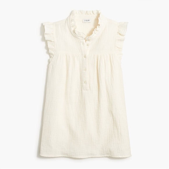J.Crew | Creamy Gauze Cotton Smocked Ruffleneck Sleeveless Top Small Neutral - Picture 2 of 9